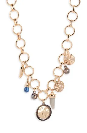 Open Edit Eclectic Charm Collar Necklace in Blue- Black- Gold at Nordstrom