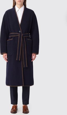 Bazar Deluxe Cappotto lungo monopetto in lana e yak con cintura e profili a contrasto