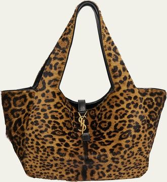 Saint Laurent Bea YSL Leopard-Print Tote Bag in Calf Hair and Leather