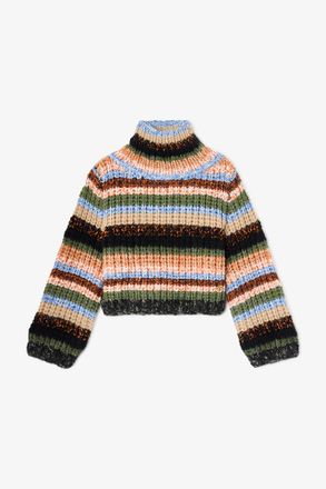 Ganni Mixed Turtleneck in Multistripe - Size XS Wool