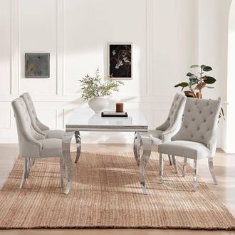 Furniturebox Skye Rectangle Marble Effect Dining Table & 4 Grey Belgravia Chairs in White