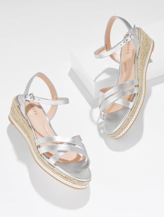 Talbots Pamela Metallic Nappa Wedge Sandals - Silver - 10 1/2 M Talbots