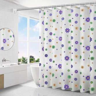 No Brand Cortinas De Ducha - Mampara De Ducha Resistente Al Moho De 180 X 200 Cm Con Flores Verdes Y Moradas Con Ojos, Apta Para Ba&ntilde;o Y Ducha