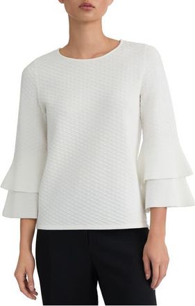 Kasper Texture Ruffle Sleeve Top in Vanilla Ice at Nordstrom, Size X-Large