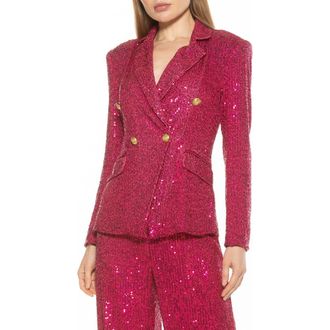 Alexia Admor Abbi Longline Double Breasted Sequin Blazer in Hot Pink at Nordstrom Rack, Size 8