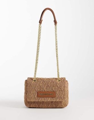 Valentino Ocarina - Borsa da spalla estiva con patta alluncinetto color cuoio-Marrone