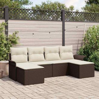 vidaXL Vidaxl - Conjunto De Sof&aacute; De Jard&iacute;n Con Coj&iacute;n 6 Pcs Marr&oacute;n Polirat&aacute;n