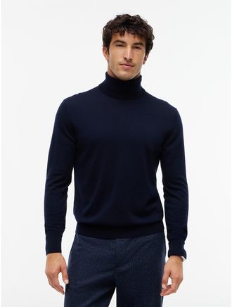 Tommy Hilfiger Mens New York Label Wool Turtleneck - Navy Blue - L