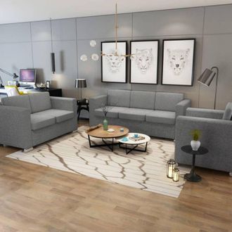 vidaXL Conjunto De Sof&aacute;s 3 Unidades Tela Gris Claro Vidaxl