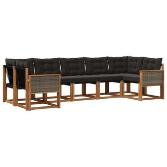 vidaXL Conjunto De Sof&aacute;s De Exterior Con Coj&iacute;n 7 Pcs Natural Y Negro Vidaxl