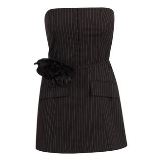 Rotate ROTATE Birger Christensen, Short Dresses, female, Brown, Size: M Pinstripe Top with Flower