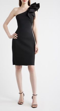 Anne Klein Asymmetric Ruffle One-Shoulder Sheath Cocktail Dress in Anne Black at Nordstrom, Size 16