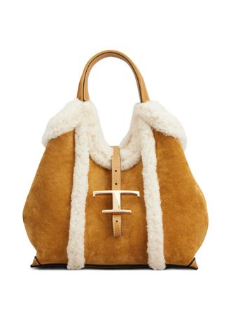 Tod's shearling-trimmed suede bag - women - Calf Suede/Sheep Skin/Shearling - One Size - Brown