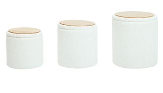 Nordlys Set 3 pufs en madera y lana blanca