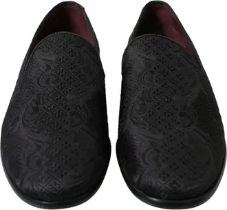 Dolce & Gabbana Black Brocade Men Slip On Loafer Dress Mens Shoes