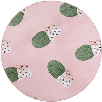 Beliani Beliani - Round Kids Room Rug Polyester Small Rug Cactus Print Play Mat 120 Pink Eldivan