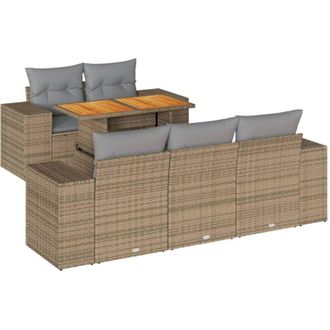 vidaXL Juego De Sof&aacute;s Jard&iacute;n Con Cojines 6 Pzas Rat&aacute;n Sint&eacute;tico Beige Vidaxl