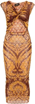 Etro graphic-print mesh maxi dress - women - Polyamide/Polyamide - 46 - Brown