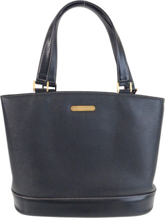 Burberry Black Leather Handbag Tote Bag (Pre-Owned)
