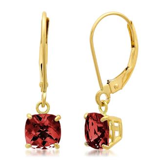 MAX + STONE Solid 10K Yellow Gold Cushion Cut Dangle Gemstone Leverback Earrings