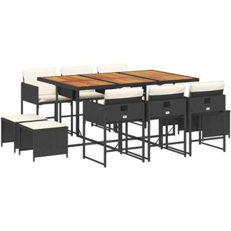 vidaXL Set De Comedor Jard&iacute;n 11 Pzas Con Cojines Rat&aacute;n Sint&eacute;tico Negro Vidaxl