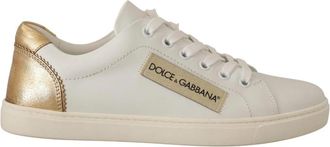 Dolce & Gabbana Witte en Gouden Leren Sneakers - Dames - Sneakers - Wit - 35 EU - Leer - Schoenen