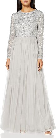 Maya Womens Maya Deluxe Soft Grey Embellished Long Sleeve Maxi Bridesmaid Dress, Soft Grey, 22 Plus UK