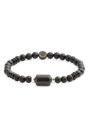 Caputo & Co. Mens Barrel Beaded Stretch Bracelet in Obsidian at Nordstrom