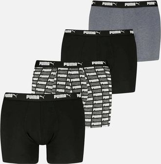 Puma Mens 4-Pack Aop Logo Print Boxer Briefs, Black/Grey - Size: 33/32/32