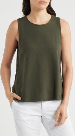 Eileen Fisher Crewneck Side Slit Organic Cotton Tank in Seaweed at Nordstrom, Size Xx-Small