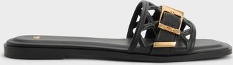 Charles & Keith Whitney Leather Cut-Out Slide Sandals