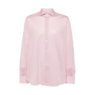 Mazzarelli Casual Shirts, male, Pink, Size: XL Pink Cotton Piqu&eacute; Shirt