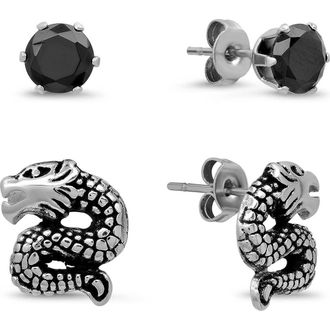 Steeltime Mens Dragon Stud Earrings in Black at Nordstrom Rack