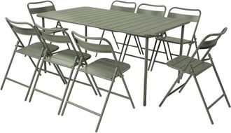 Sweeek Set mesa de jard&iacute;n bistr&oacute; de acero con 8 sillas plegables, 160cm