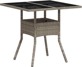 vidaXL Garden Table with Glass Top Light Grey 80x80x75 cm Poly Rattan Vidaxl