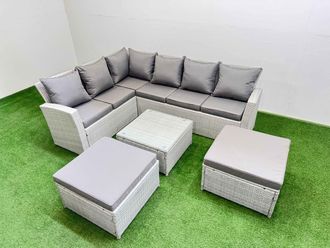 Fimous 8 Seater Corner Sofa Sets with Coffee Table 2 Big Stools Light Grey