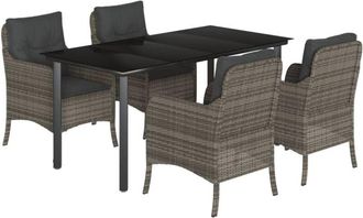 vidaXL 5 Piece Garden Dining Set with Cushions Grey Poly Rattan vidaXL
