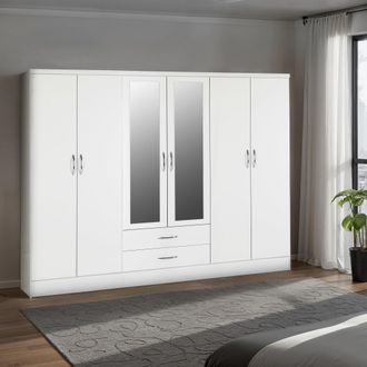 Seconique Nevada 6 Door 2 Drawer Mirrored Wardrobe in White