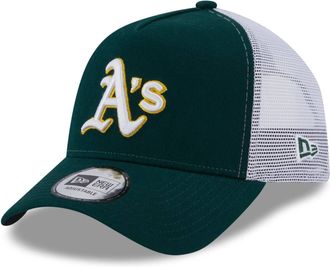 New Era Oakland Athletics MLB Team Script Green White A-Frame Adjustable Trucker Cap - One-Size