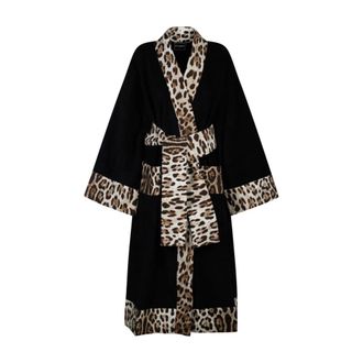 Dolce & Gabbana Robes, female, Multicolor, L, Leopard Print Trim Bathrobe
