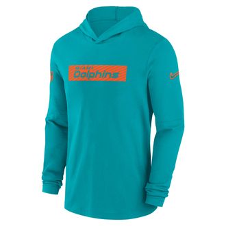 Nike Miami Dolphins Sideline Nike Mens Dri-FIT NFL Long-Sleeve Hooded Top in Green | 02FC3GT9P-CAM