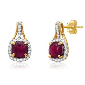 MAX + STONE 10k Yellow or White Gold Cushion Cut Gemstone Drop Earrings with Diamond Accent
