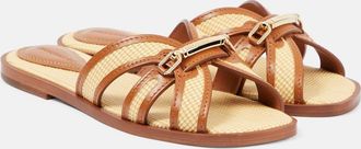 Zimmermann Prisma leather-trimmed raffia slides