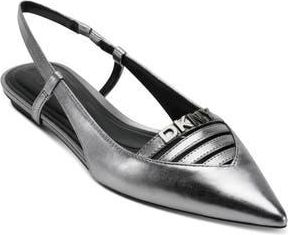 DKNY Mikado Slingback Pointed Toe Flat in Nickel at Nordstrom Rack, Size 6.5