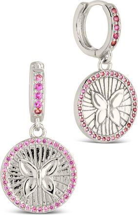 Sterling Forever Bindi CZ Butterfly Charm Hoop Earrings