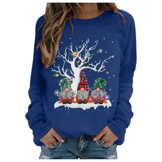 Generic Christmas Jumpers For Women Novelty Christmas Tree Gonk Elf Gnome Doll Print Xmas Sweatshirts Casual Loose Round Neck Fit Tunic Pullover Fleece Sweate