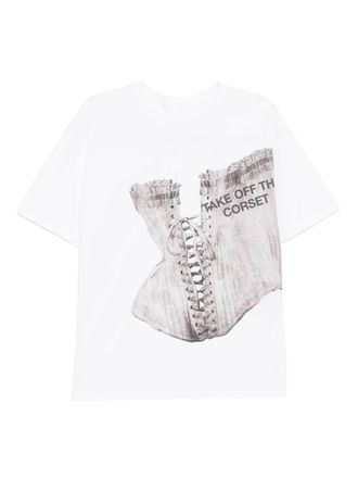 YCH corset-print T-shirt - women - Cotton - 38 - White