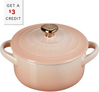 LE CREUSET Mini Peche Round Cocotte With Gold Heart Knob With $3 Credit