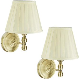 Relaxdays Applique in Tessuto, Paralume dal Design Vintage, Set 2 Lampade a Muro, E14, hlp: 30x20x23,5 cm, Avorio Ottone - Relaxdays