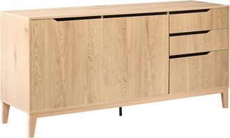 Beliani Aparador moderno con estantes y cajones patas de madera sala de estar marrón claro Moncton